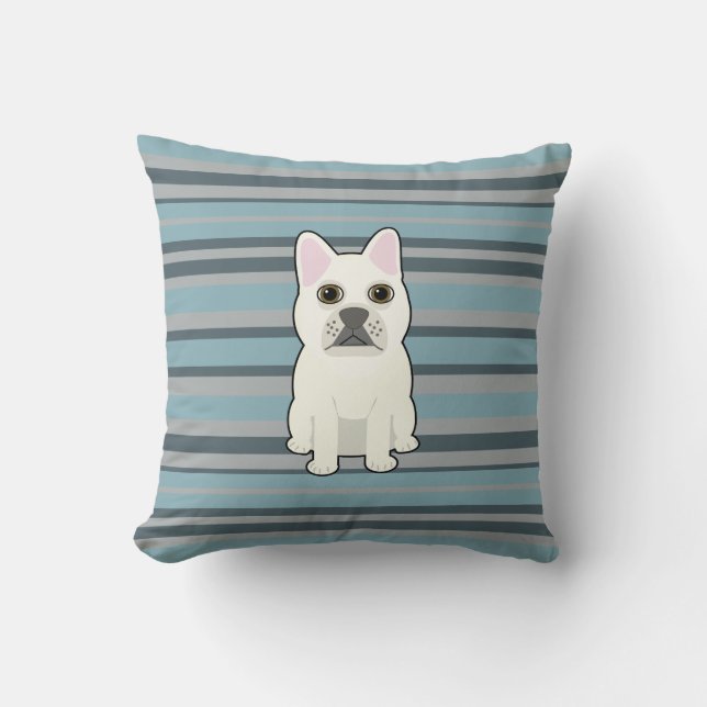 Cojín Decorativo Cute French Bulldog Blue Striped (Anverso)
