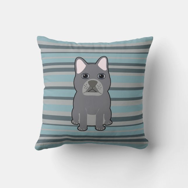 Cojín Decorativo Cute French Bulldog Blue Striped (Reverso)