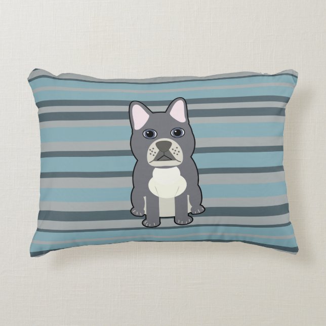 Cojín Decorativo Cute French Bulldog Blue Striped (Anverso)