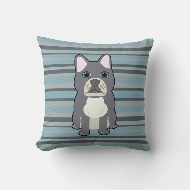 Cojín Decorativo Cute French Bulldog Blue Striped (Anverso)