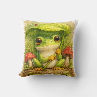 Cojín Decorativo Cute Frog Under Leaf Umbrella Kawaii Woodland Rain