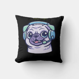 Cojín Decorativo Cute Gamer Pug Verde Ácido Negro Sala de Juegos 