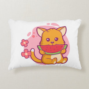 Cojín Decorativo Cute gato comiendo sandía Kawaii