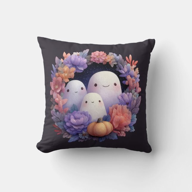 Cojín Decorativo Cute Ghost Family Halloween Wreath (Anverso)