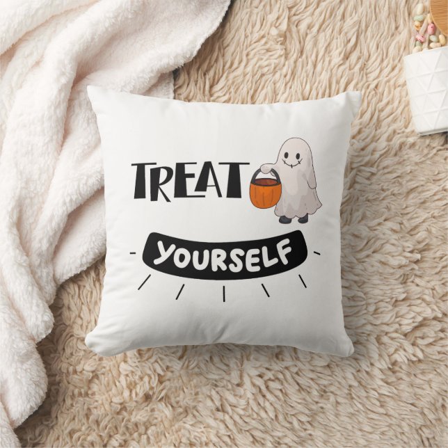 Cojín Decorativo Cute Ghost “Treat Yourself” Pillow Halloween Theme (Manta)
