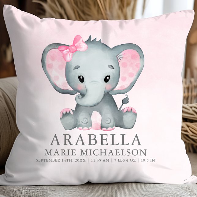 Cojín Decorativo Cute Girl Elephant Pink Baby (Cute Girl Elephant Pink Baby Throw Pillow)