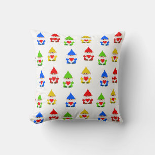 Cojín Decorativo Cute gnominos multicolores sobre blanco