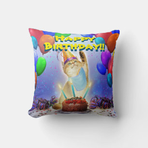 Cojín Decorativo Cute Golden Festive Birthday Kitty