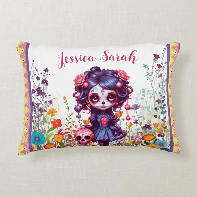 Cojín Decorativo Cute Gothic Garden Sugar Skull (Anverso)