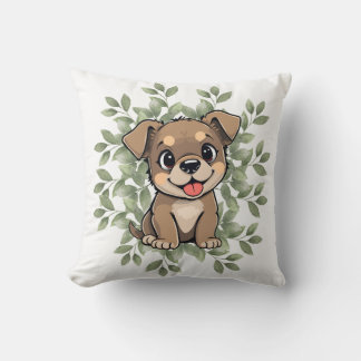 Cojín Decorativo Cute Green Puppy Pillow – Minimal Nature Dog Decor
