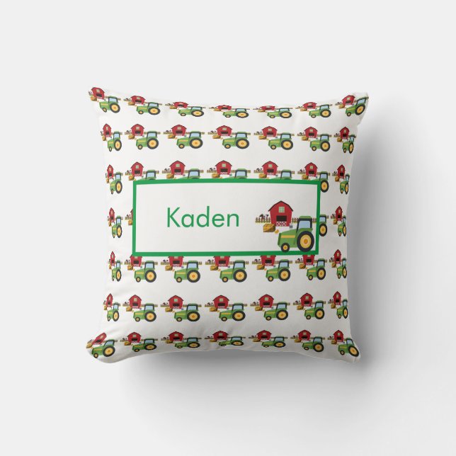 Cojín Decorativo Cute green tractor and red barn personalized  (Anverso)