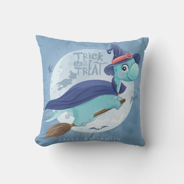 Cojín Decorativo Cute Halloween Dinosaur Witch Moon Flying Bat (Anverso)