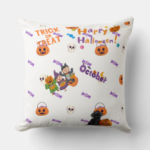 Cojín Decorativo Cute Halloween Kids Trick or Treat Pattern Throw P