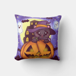 Cojín Decorativo Cute Halloween Octubre Witch Cat