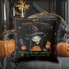 Cojín Decorativo Cute Halloween Witch Black