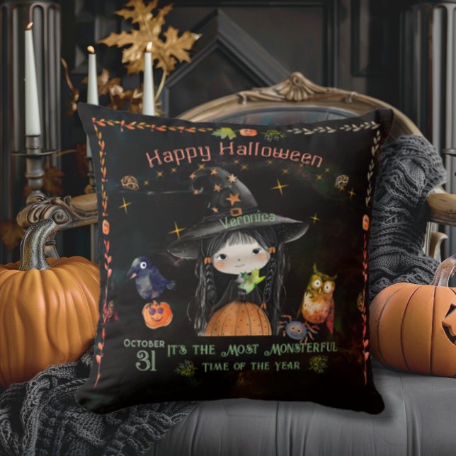 Cojín Decorativo Cute Halloween Witch Black (Cute Halloween Witch Black Throw Pillow)