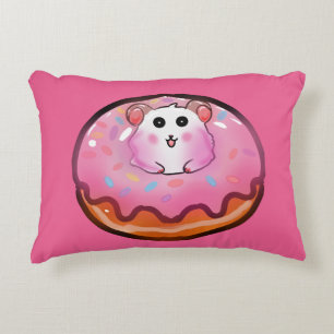 Cojín Decorativo Cute Hamster Kawaii en Donut Rosa Glaseado Arte