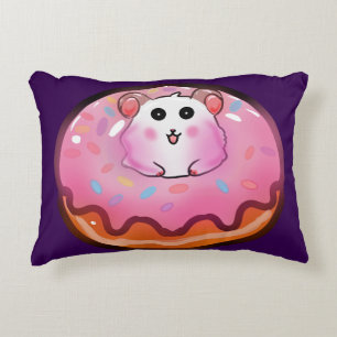 Cojín Decorativo Cute Hamster Kawaii en Donut Rosa Glaseado Arte