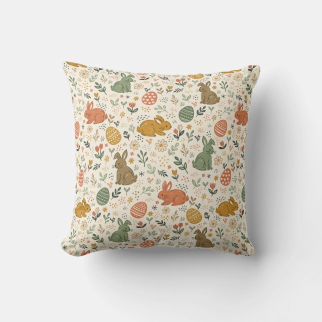 Cojín Decorativo Cute Hand Drawn Spring Bunnies Throw Pillow (Anverso)