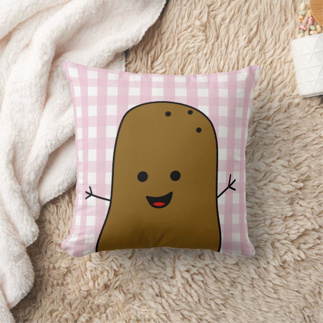 Cojín Decorativo Cute Happy Brown Potato Pink Gingham (Manta)