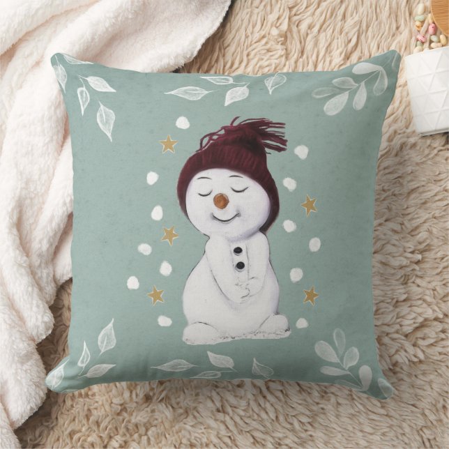 Cojín Decorativo Cute Happy Snowman Winter Blue Navidades (Manta)