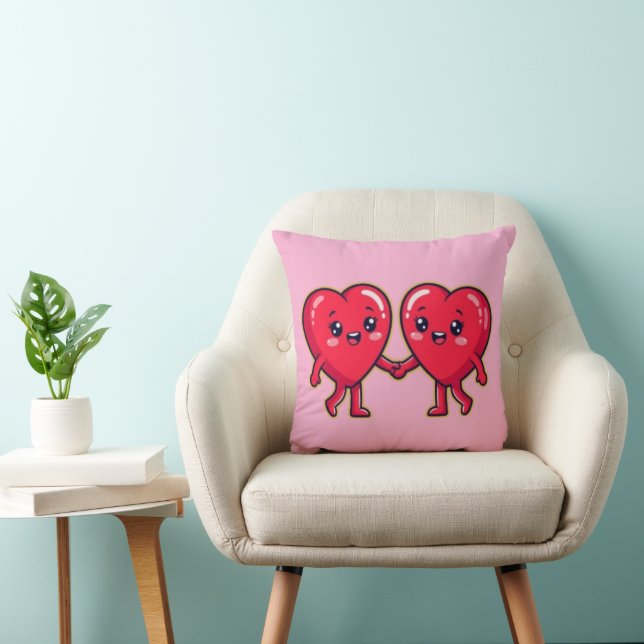 Cojín Decorativo Cute Heart Characters Holding Hands (Silla)