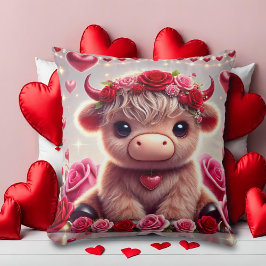 Cojín Decorativo Cute Hearts Highland Cow Valentines