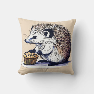 Cojín Decorativo Cute Hedgehog disfrutando de un aleta de morera az