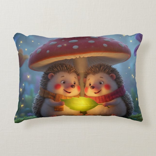 Cojín Decorativo Cute Hedgehog Mushroom Throw Pillow (Anverso)