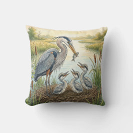 Cojín Decorativo Cute Heron Mama And Chicks River and Lake Animals 