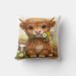 Cojín Decorativo Cute Highland Cow Flower Pillow Kawaii Farm Decor
