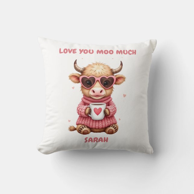 Cojín Decorativo Cute Highland Cow Valentine Heart Glasses Coffee m (Anverso)
