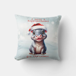 Cojín Decorativo Cute Hipopótamo Santa Hat Navidades Snowy