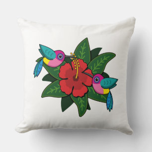 Cojín Decorativo Cute Hummingbirds on Hibiscus Flower Cartoon - W
