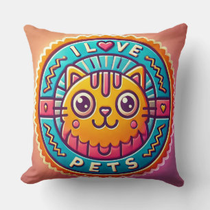 Cojín Decorativo Cute Insignia de Gato Neon