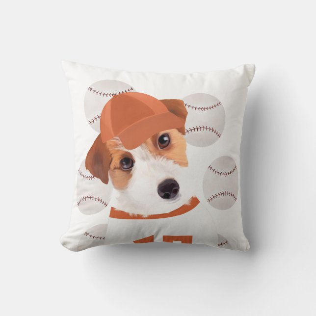 Cojín Decorativo Cute Jack Russell Dog Baseball Jersey and Balls (Anverso)
