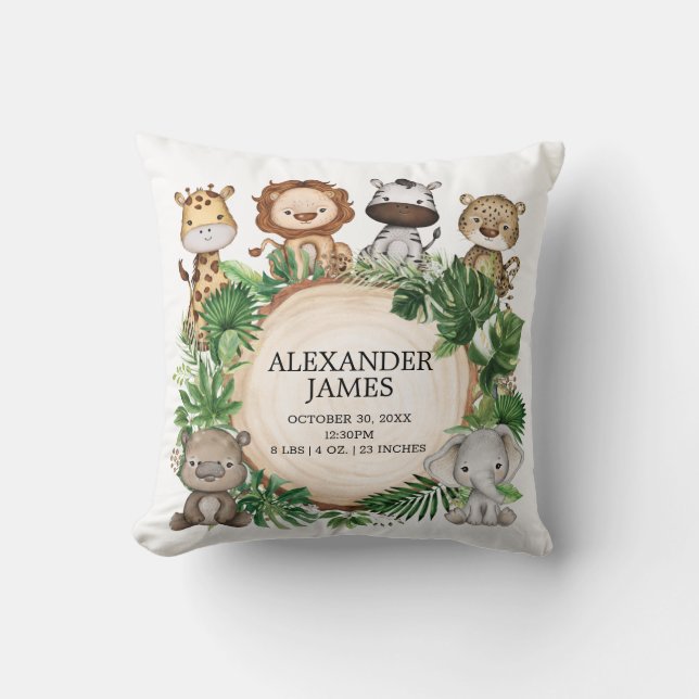 Cojín Decorativo Cute Jungla Tropical Safari Animales Niño Nursera (Anverso)