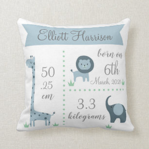 Cojín Decorativo Cute Jungle Animals Baby Boy Announcement Pillow