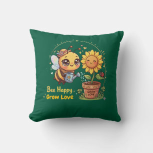 Cojín Decorativo Cute Kawaii Abeja Regando Girasol Abeja Feliz Crec