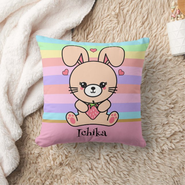 Cojín Decorativo Cute Kawaii Bunny Rabbit Pastel Striped (Manta)
