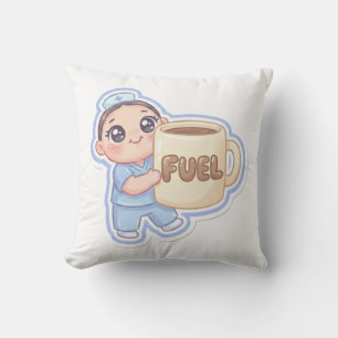 Cojín Decorativo Cute Kawaii Chibi Enfermera Café Gigante Combustib