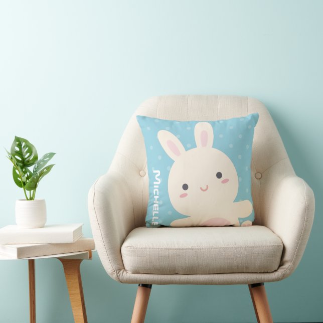 Cojín Decorativo Cute Kawaii Conejo Blanco Pastel Niños Azules Nurs (Silla)