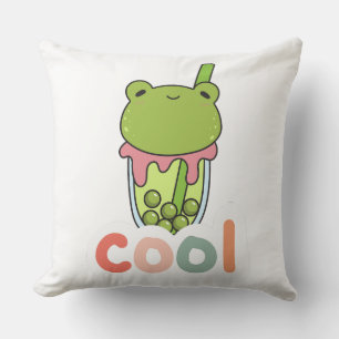 Cojín Decorativo Cute Kawaii Rana Bubble Tea Tipografía Fría Vector