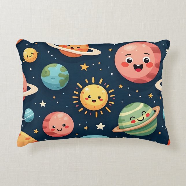 Cojín Decorativo Cute Kawaii Solar System Planets Accent Pillow (Anverso)