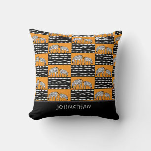 Cojín Decorativo Cute Kenyan Zebras, Naranja de arte africano