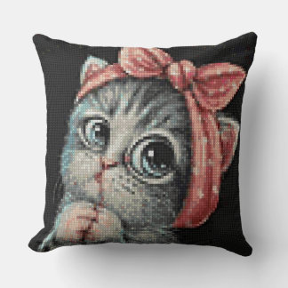 Cojín Decorativo Cute Kitten Bow Cross Stitch Throw Pillow