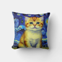 Cute Kitten Starry Night Van Gogh