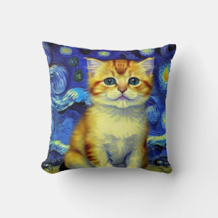 Cojín Decorativo Cute Kitten Starry Night Van Gogh