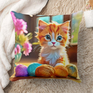 Cojín Decorativo Cute Kitten Yarn