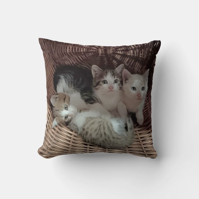 Cojín Decorativo Cute Kittens in Basket Throw Pillow (Anverso)